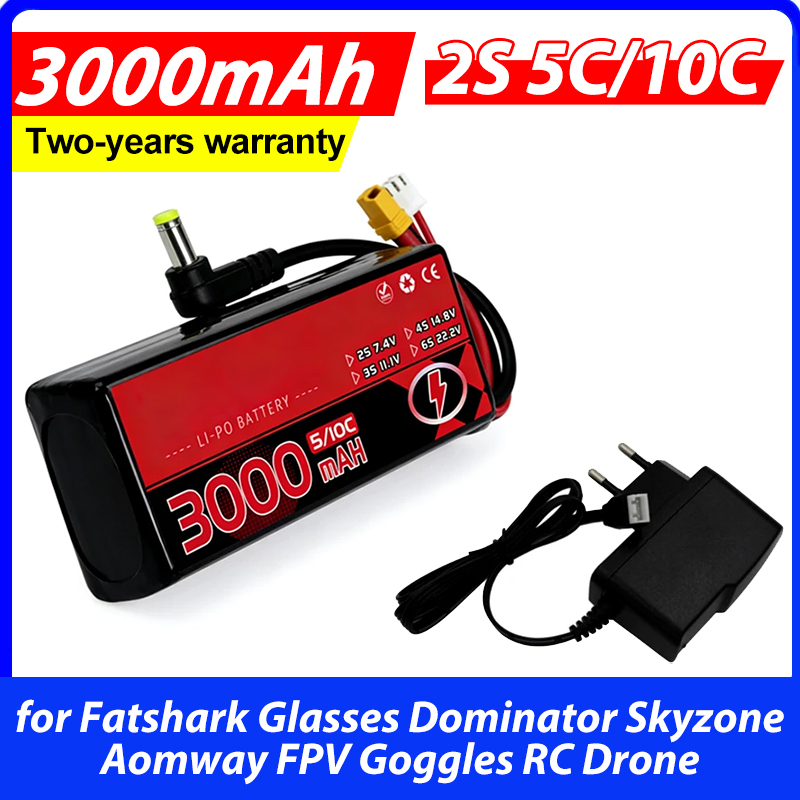 Skyzone Sky04X Pro Oled Fpv Goggles - Batteria Lipo 3000MAH 2S 5C 10C